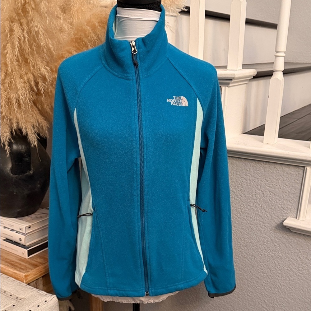 The North Face Fleece Full Zip Sweatshirt Blue Zipped Pockets Size Medium